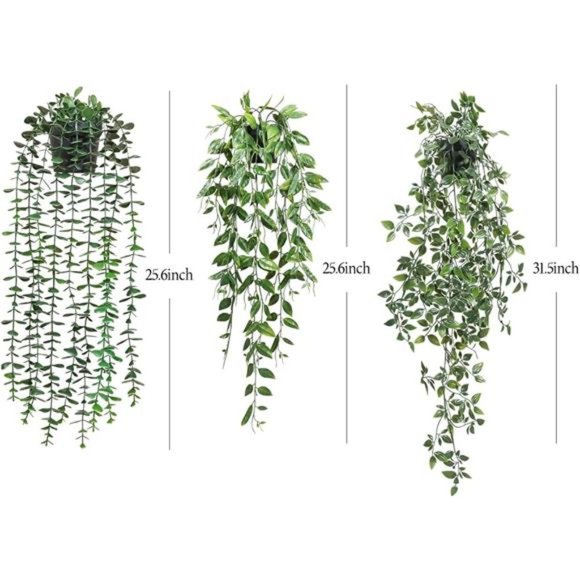 Artificial Hanging Plants 3 Pack Fake Potted Plants for Wall Home Room Office - Picture 5 of 6